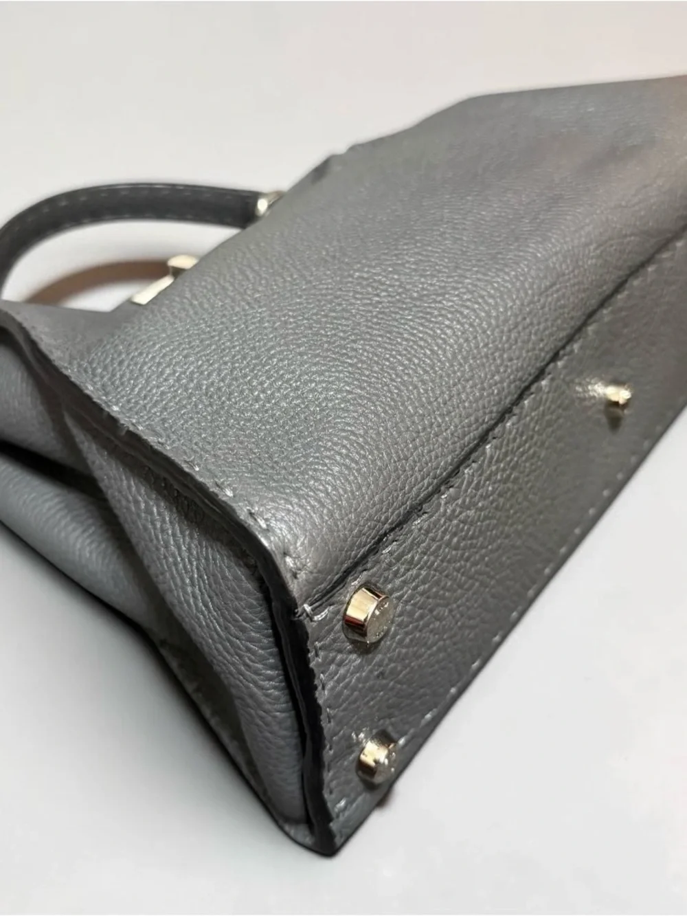 Fendi Peekaboo Medium Metallic Gray Leather Top Handdle Bag Silver Hardware